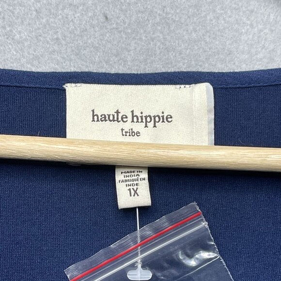 Haute Hippie Tribe Boho Style Blue Button-Down Blouse Behati 1X Womens Top Made - Picture 4 of 6